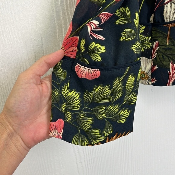 H&M - Bright Floral Colorful Patterned Half Button Long Sleeve Blouse Size 2 - Picture 4 of 11